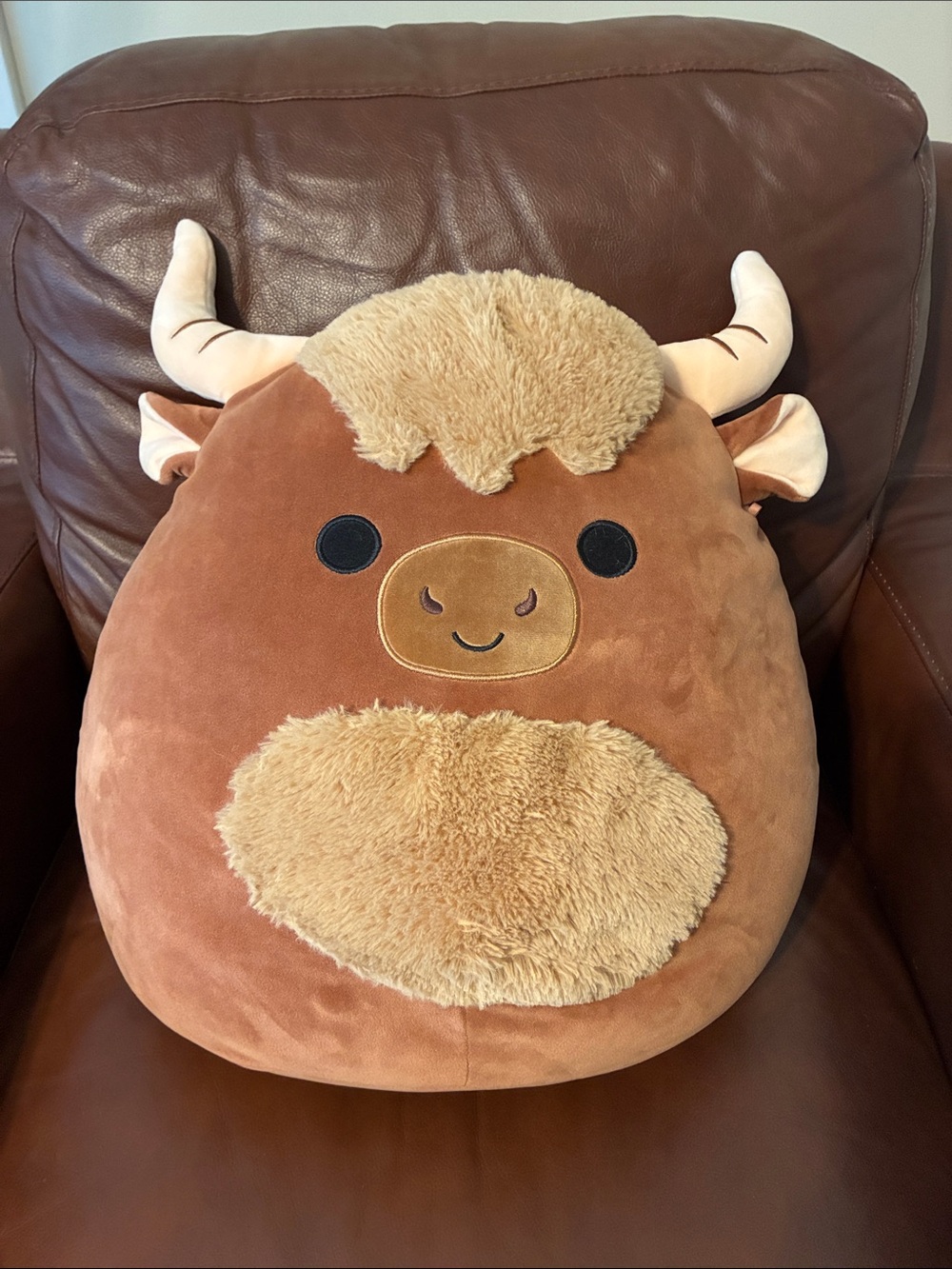 Squishmallows Brown Highland Cow Plush Pillow with Cream Accents